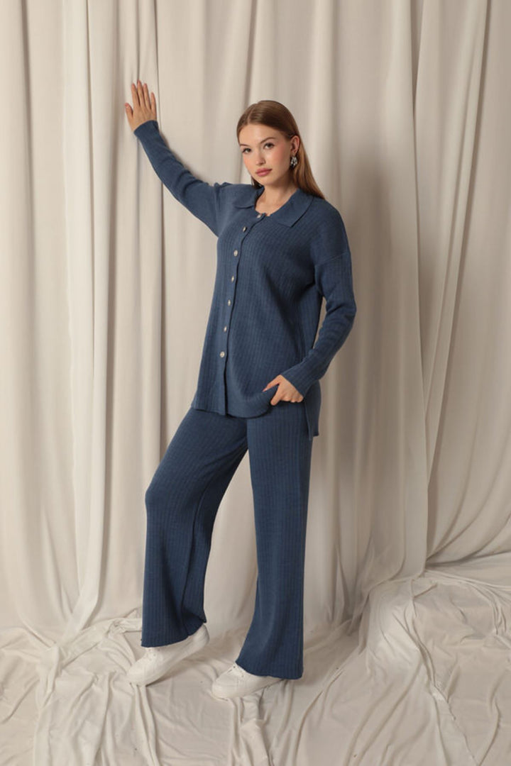 KKT Knitted Fabric Corduroy Women's Indigo Suit - Lake Forest