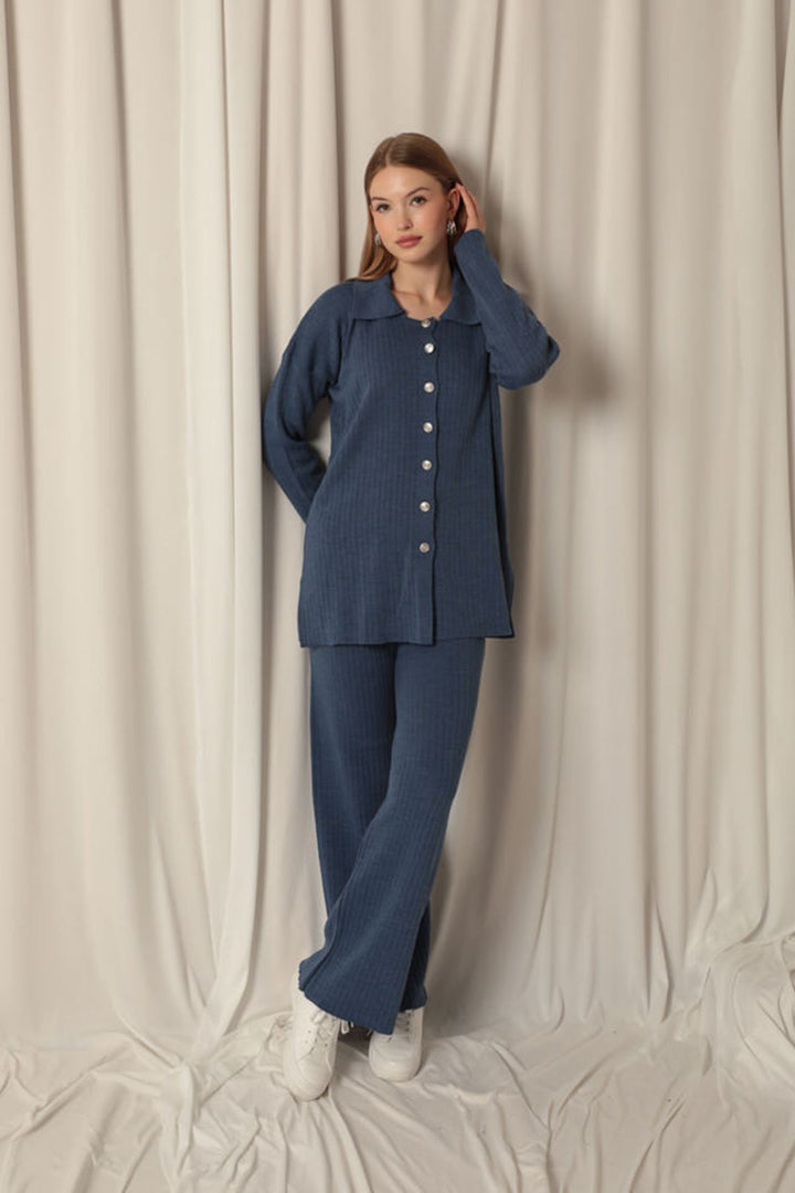 KKT Knitted Fabric Corduroy Women's Indigo Suit - Lake Forest