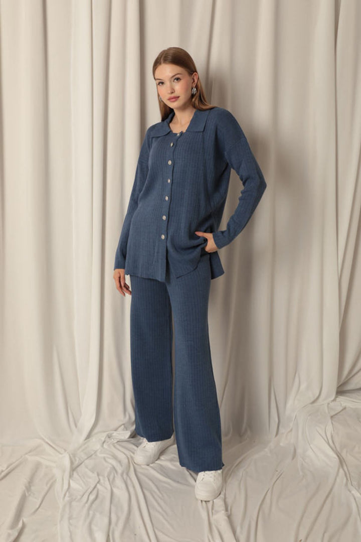 KKT Knitted Fabric Corduroy Women's Indigo Suit - Lake Forest