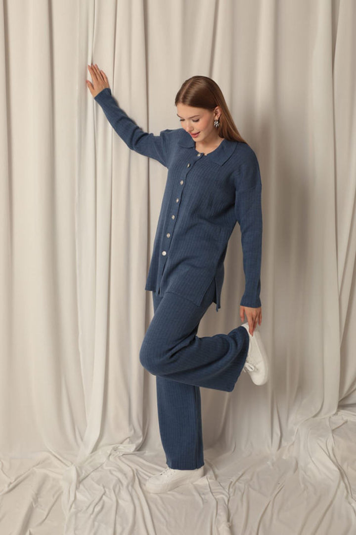 KKT Knitted Fabric Corduroy Women's Indigo Suit - Lake Forest