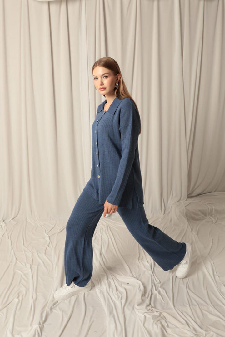 KKT Knitted Fabric Corduroy Women's Indigo Suit - Lake Forest