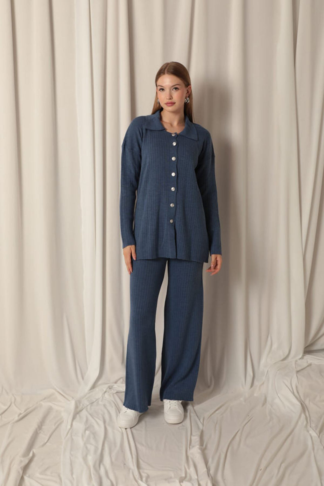 KKT Knitted Fabric Corduroy Women's Indigo Suit - Lake Forest