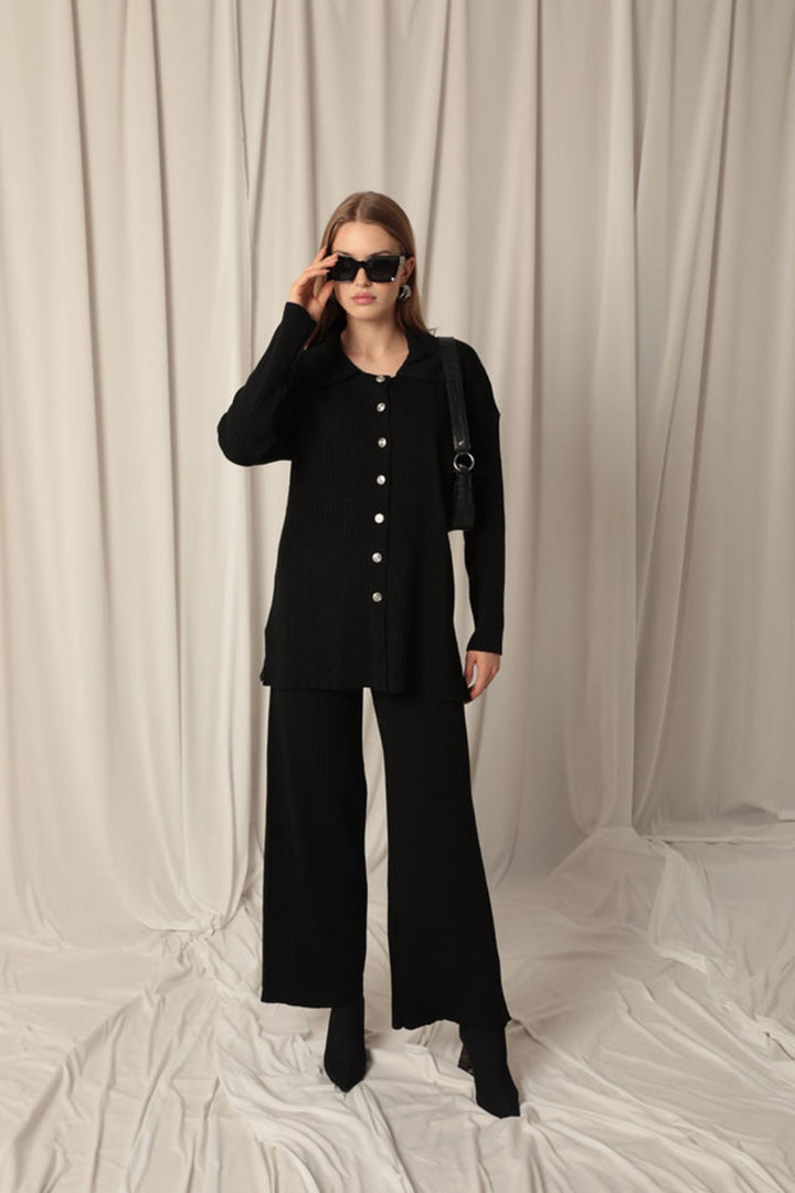 KKT Knitted Fabric Ribbed Women's Black Suit - Harrisburg