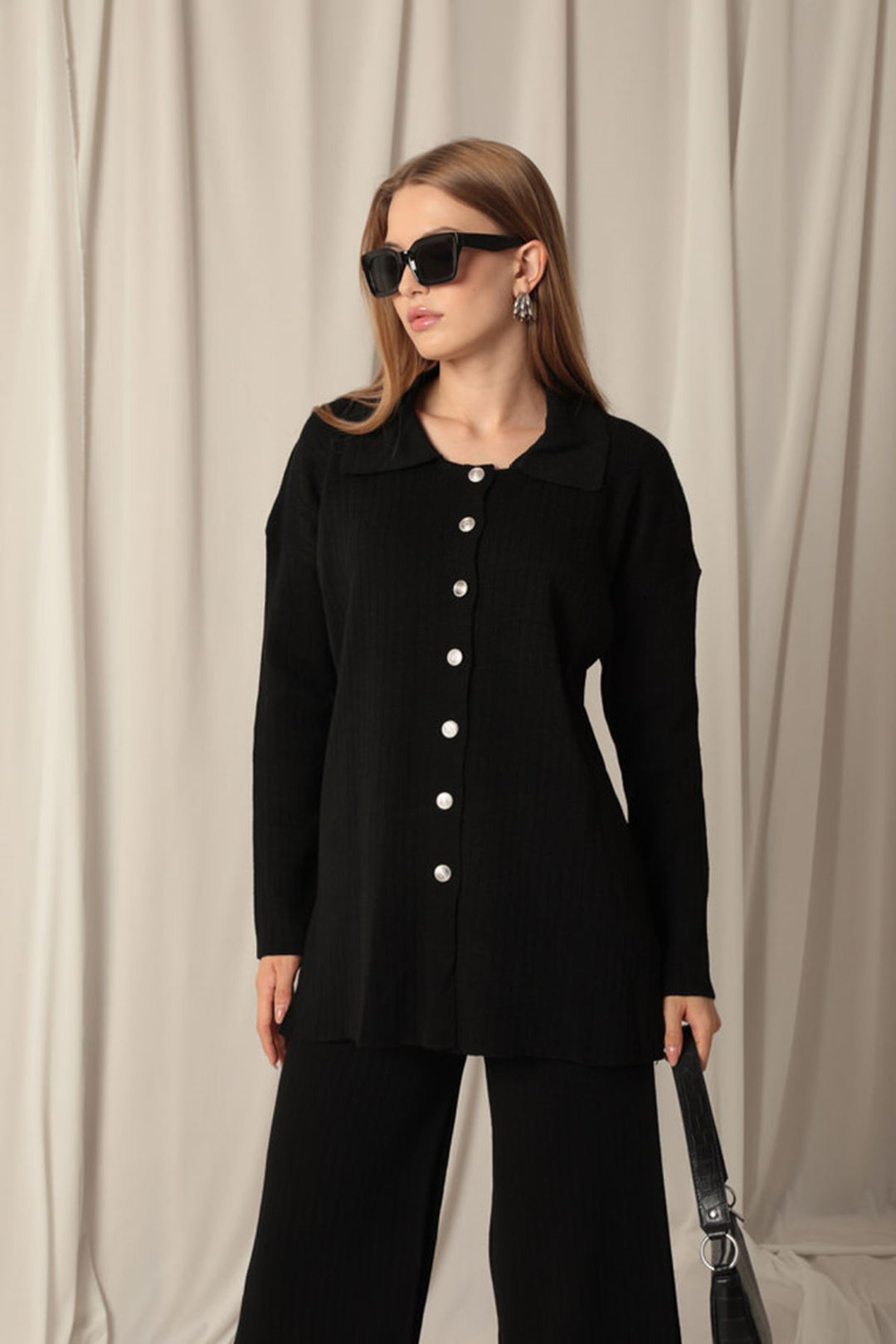 KKT Knitted Fabric Ribbed Women's Black Suit - Harrisburg