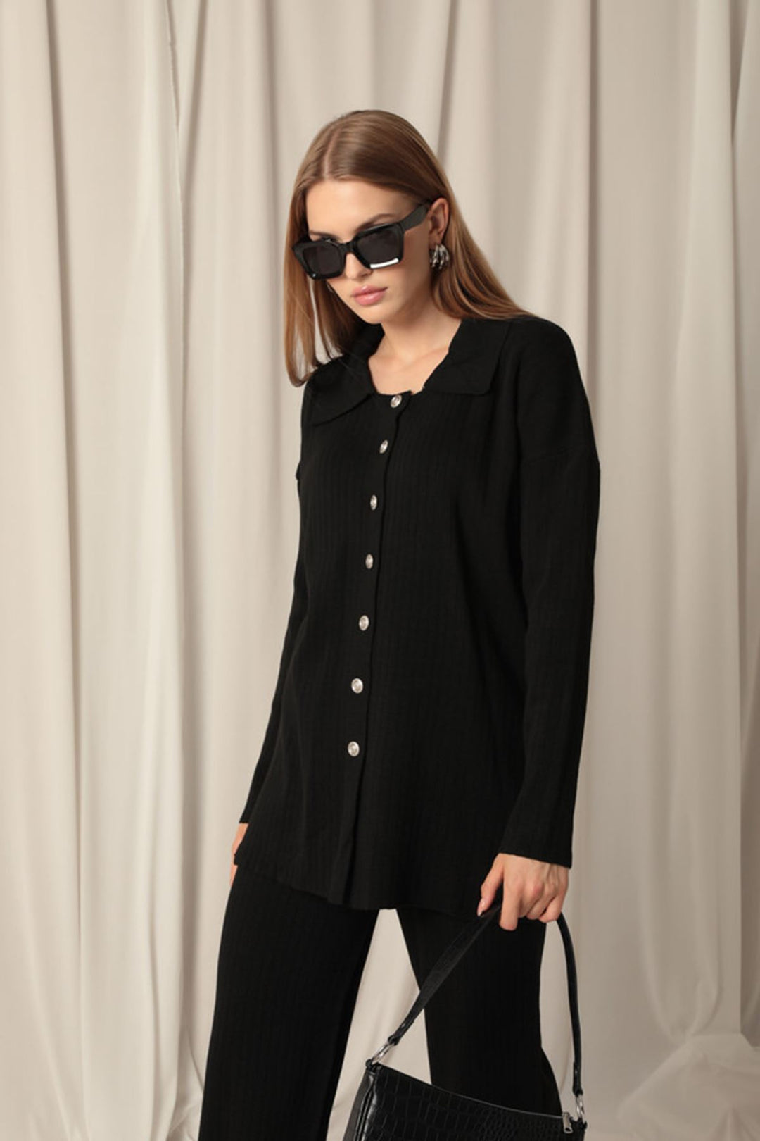 KKT Knitted Fabric Ribbed Women's Black Suit - Harrisburg