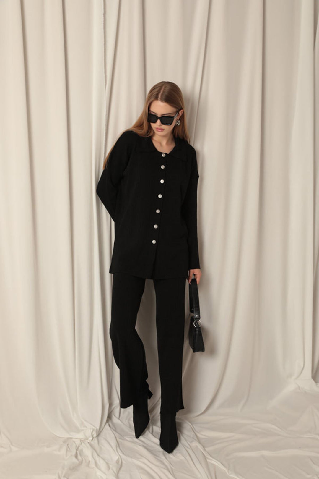 KKT Knitted Fabric Ribbed Women's Black Suit - Harrisburg