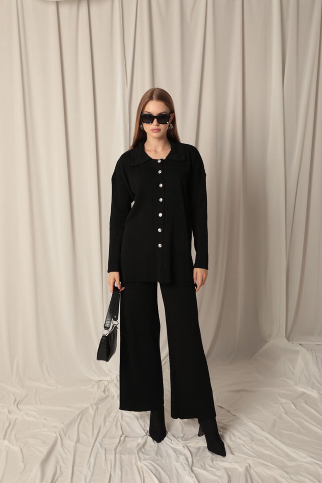 KKT Knitted Fabric Ribbed Women's Black Suit - Harrisburg