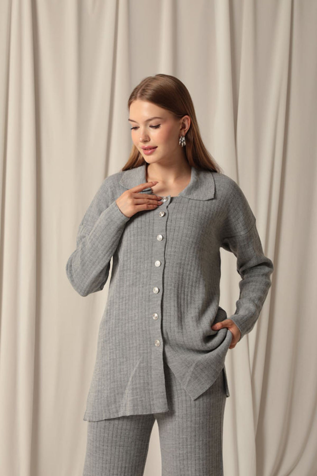 KKT Knitted Fabric Corduroy Women's Gray Suit - Kakhovka