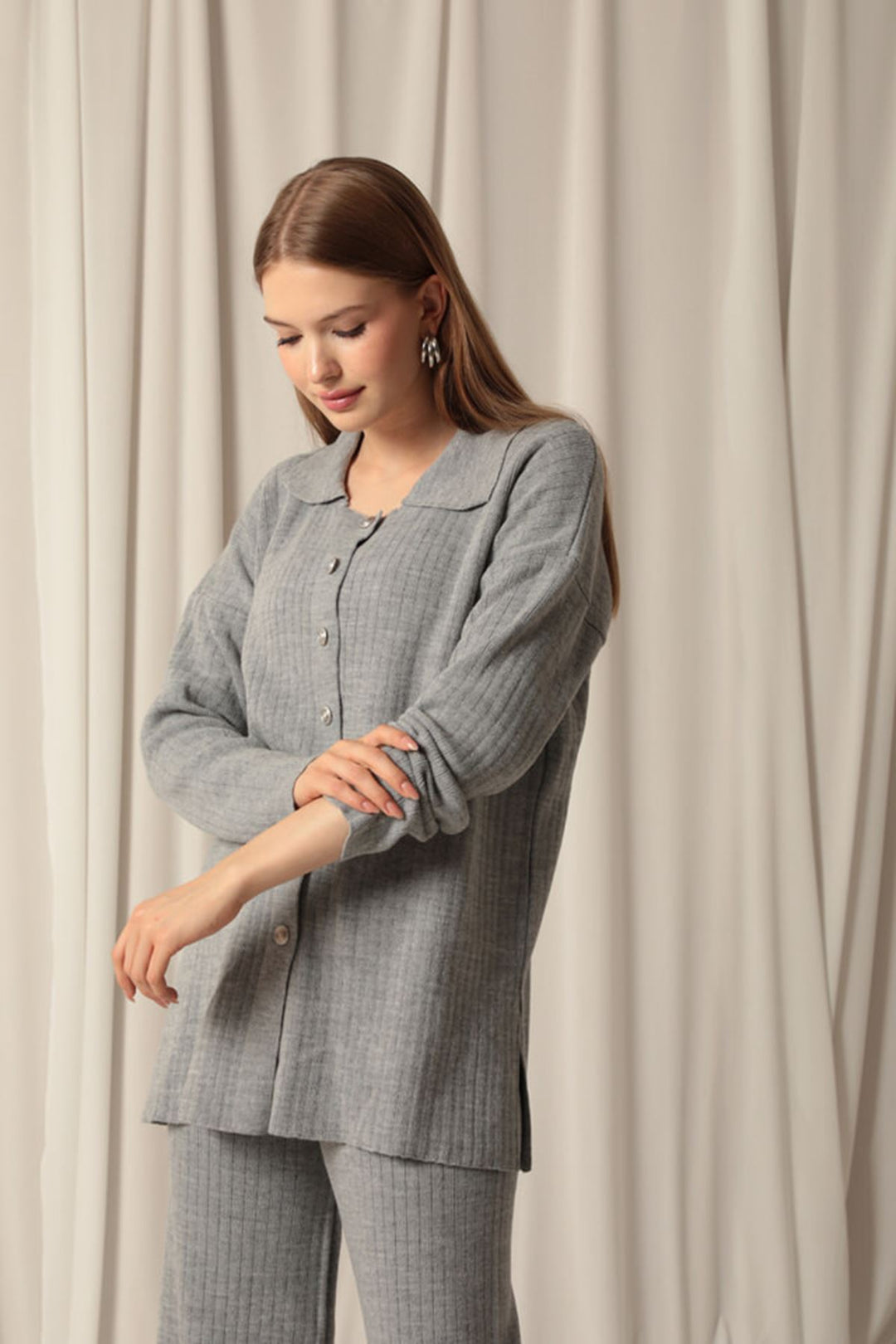 KKT Knitted Fabric Corduroy Women's Gray Suit - Kakhovka