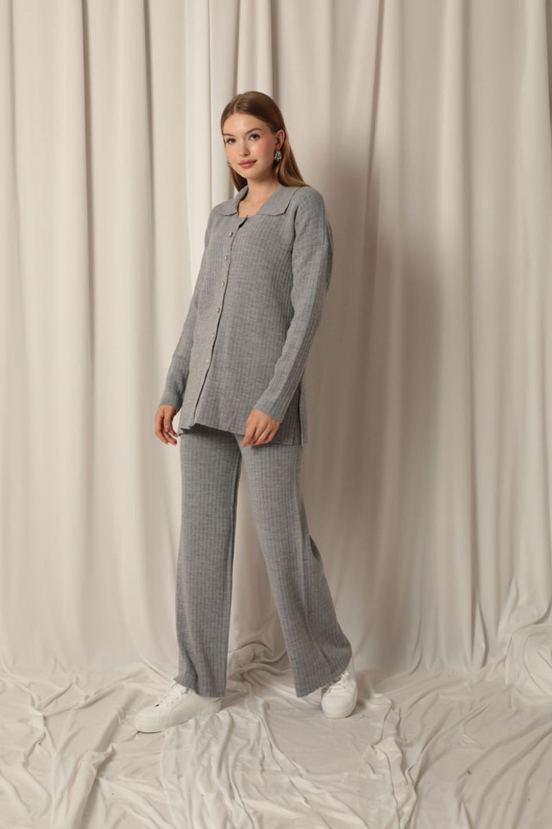 KKT Knitted Fabric Corduroy Women's Gray Suit - Kakhovka