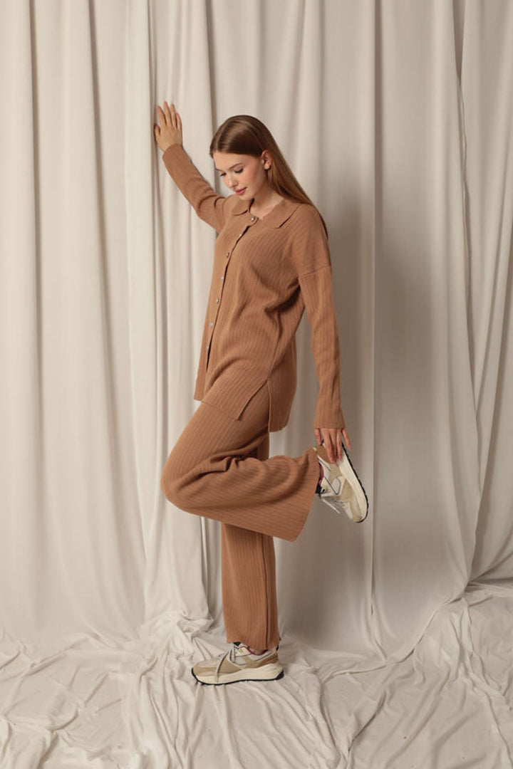 KKT Knitted Fabric Corduroy Women's Tan Suit - Belfort