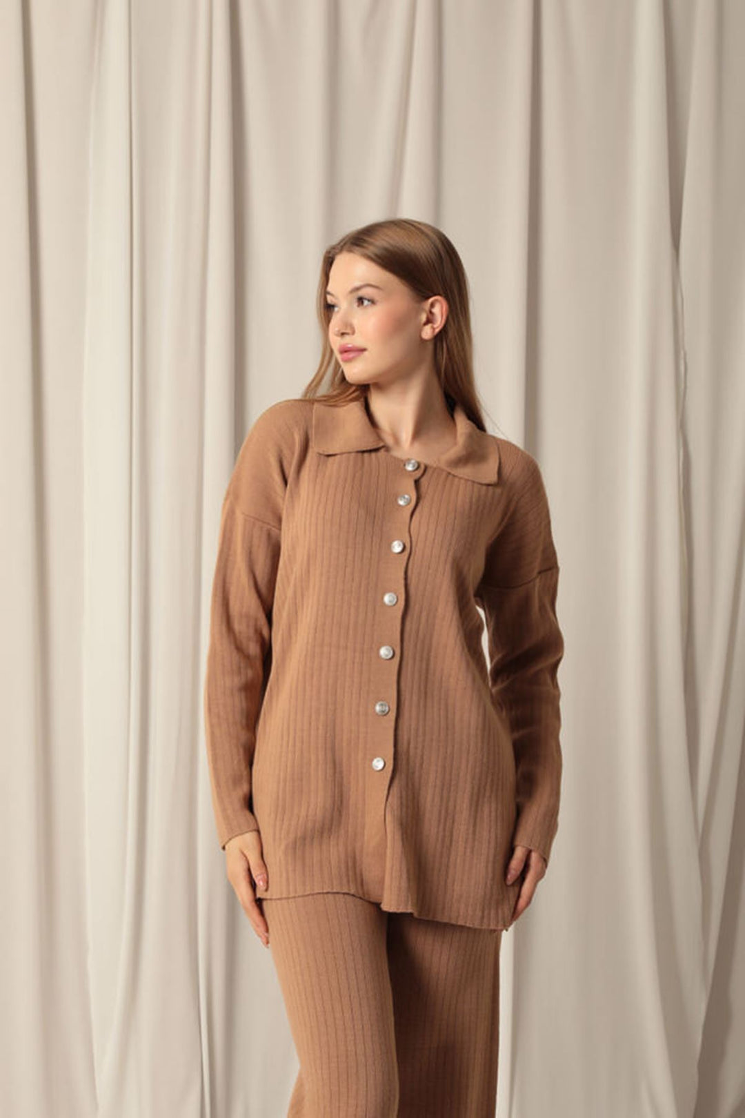 KKT Knitted Fabric Corduroy Women's Tan Suit - Belfort