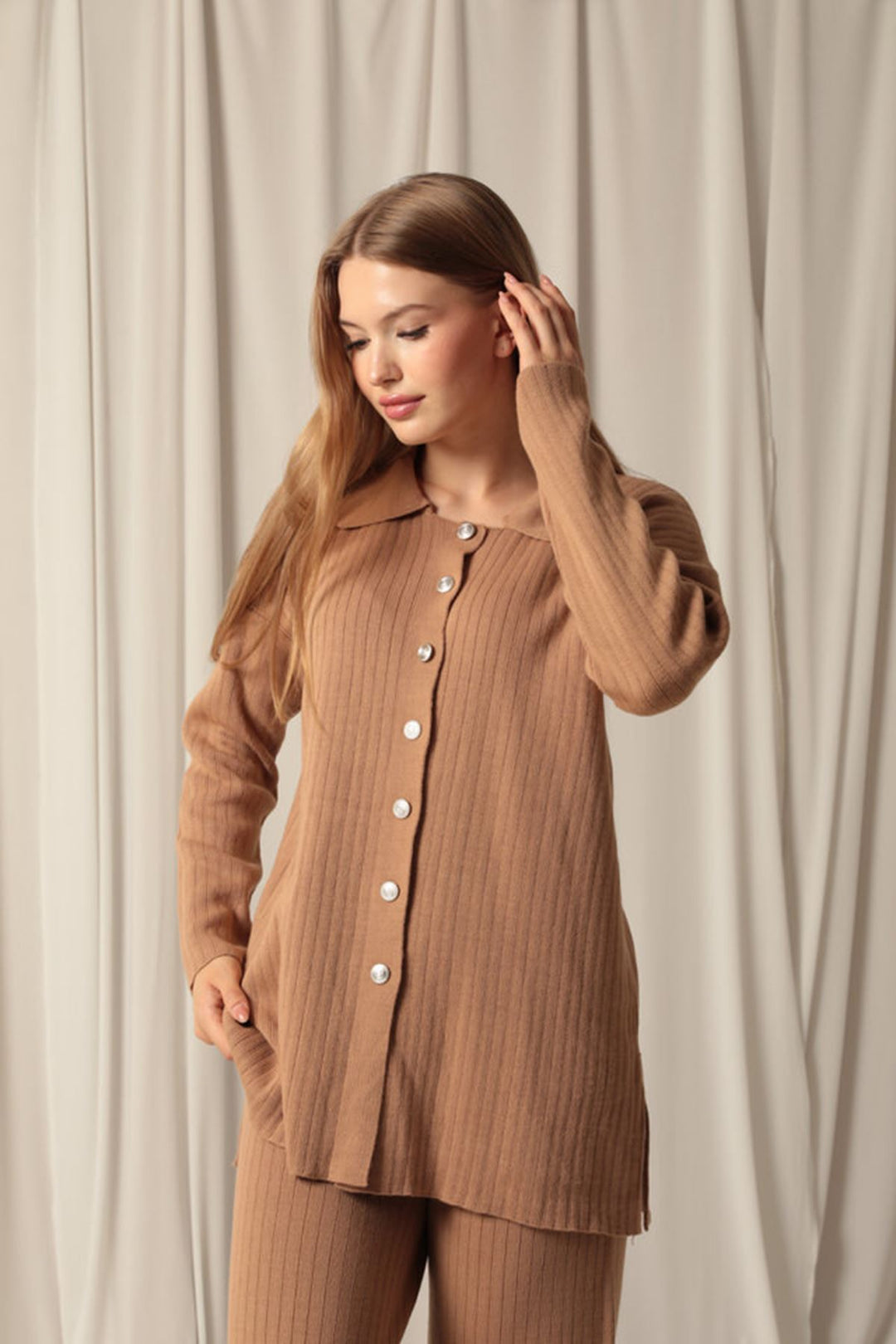 KKT Knitted Fabric Corduroy Women's Tan Suit - Belfort