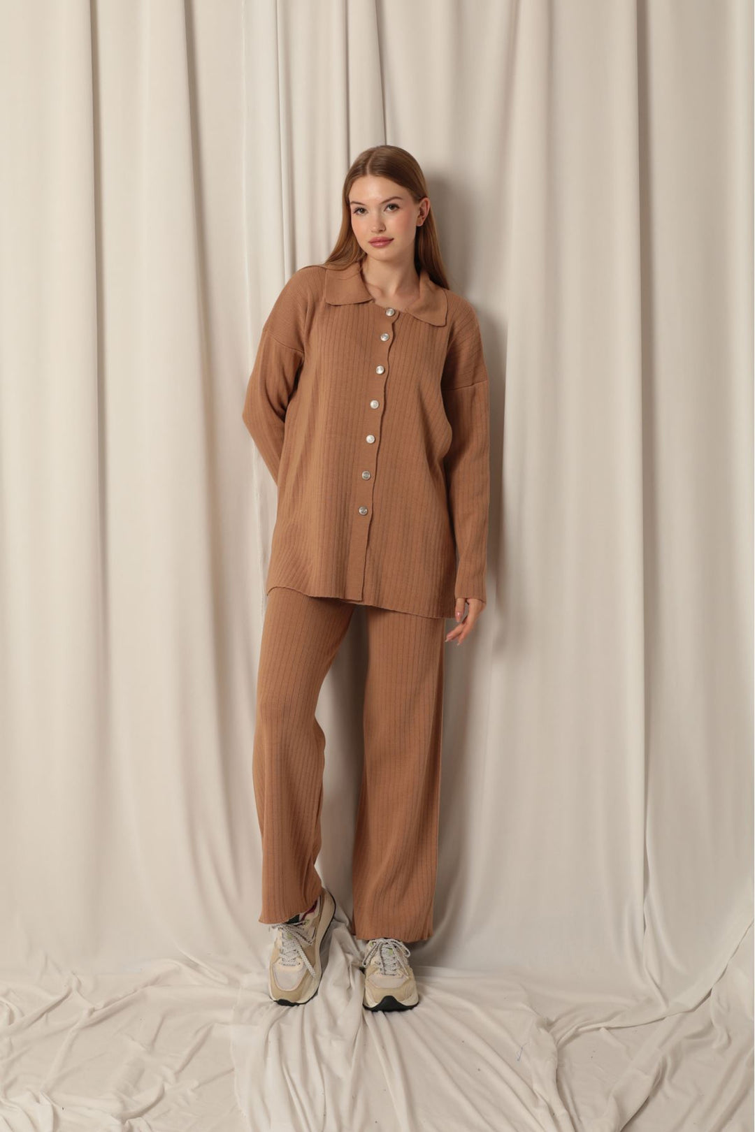 KKT Knitted Fabric Corduroy Women's Tan Suit - Belfort