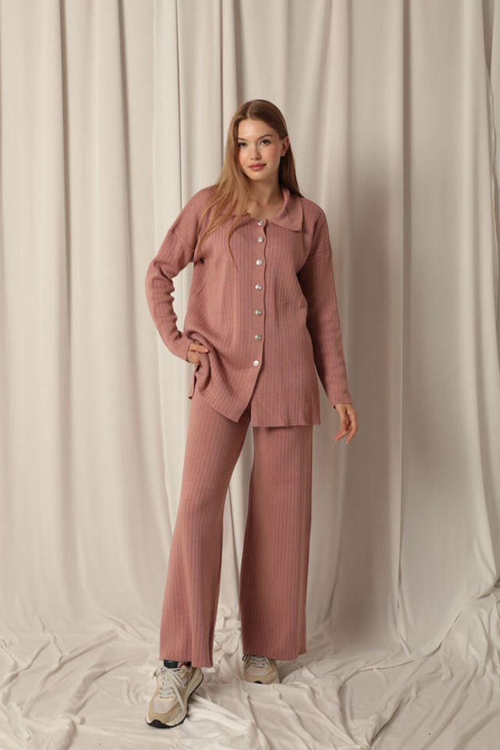 KKT Knitted Fabric Corduroy Women's Dusty Rose Suit - Tiel