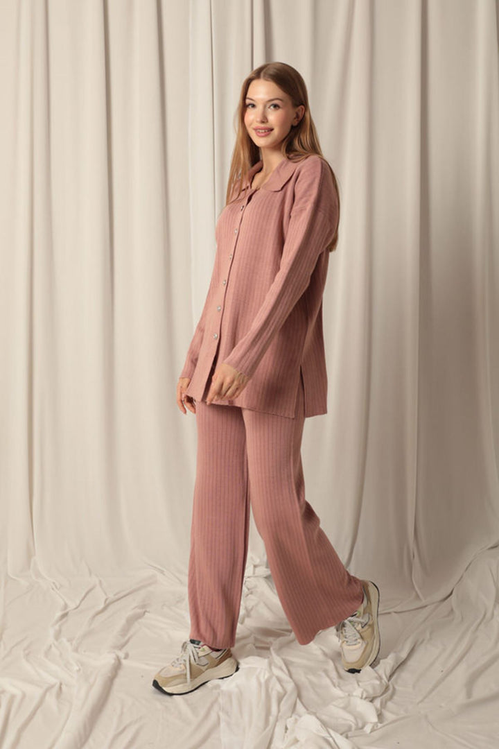 KKT Knitted Fabric Corduroy Women's Dusty Rose Suit - Tiel