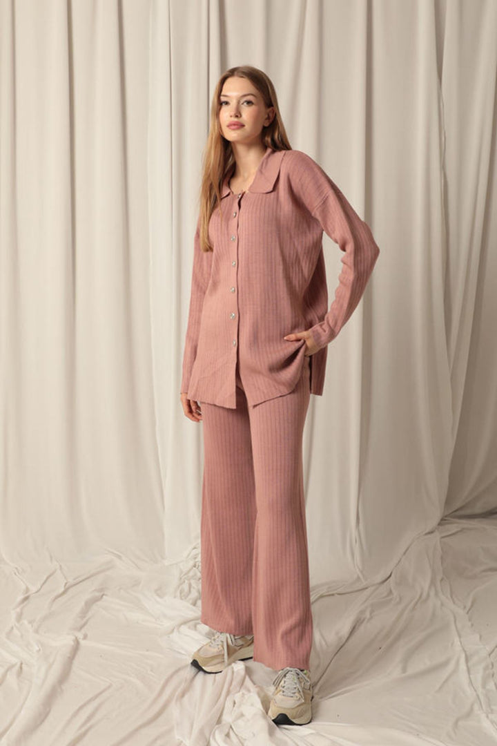 KKT Knitted Fabric Corduroy Women's Dusty Rose Suit - Tiel