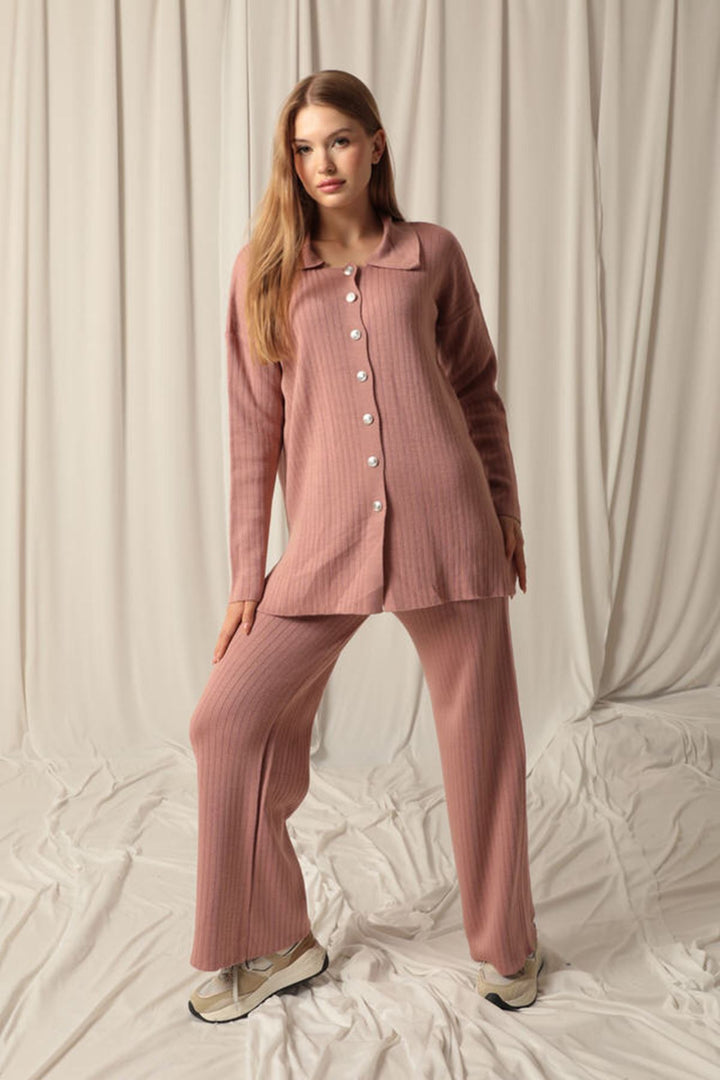 KKT Knitted Fabric Corduroy Women's Dusty Rose Suit - Tiel