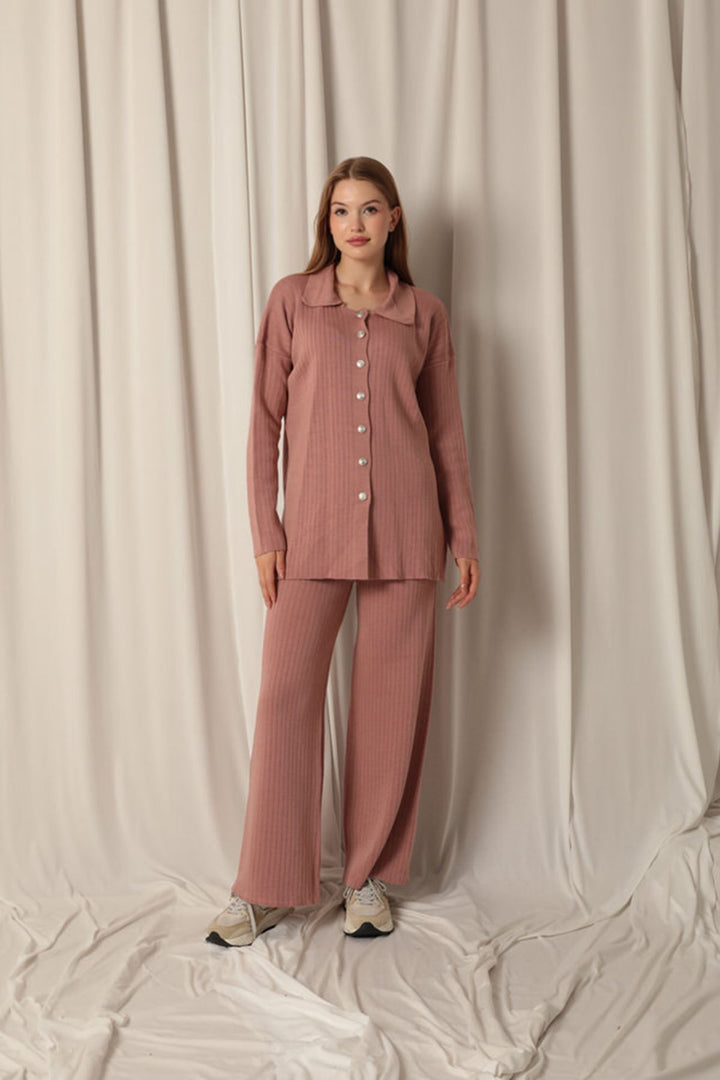 KKT Knitted Fabric Corduroy Women's Dusty Rose Suit - Tiel