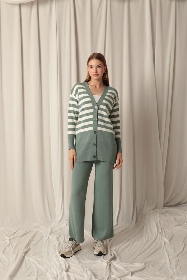 KKT Knitwear Fabric Striped Women's Cardigan Mint Set - Montrouge