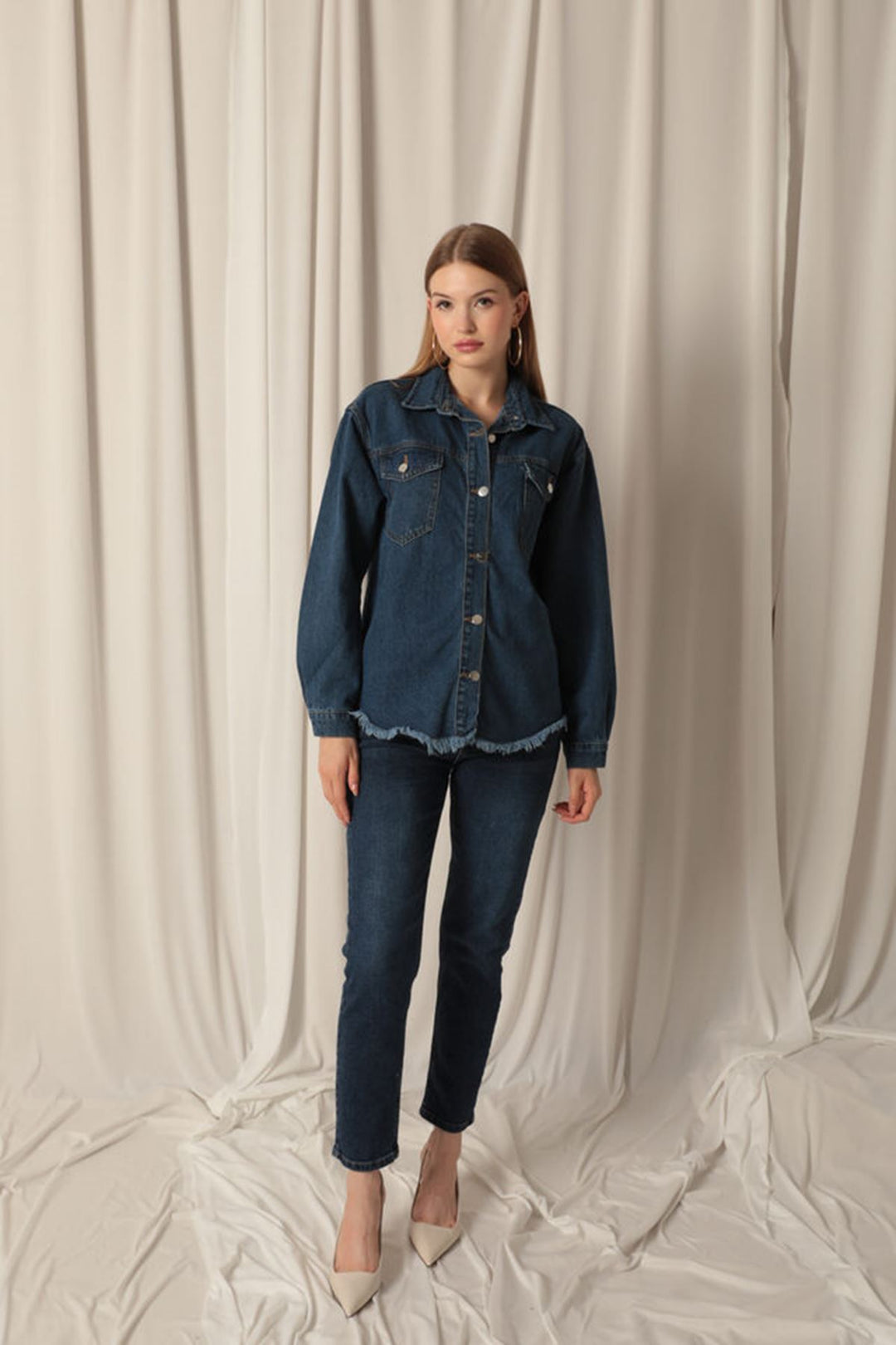 KKT Denim Fabric Pocket Detail Tassel Women's Blue Denim Jacket - Bootle