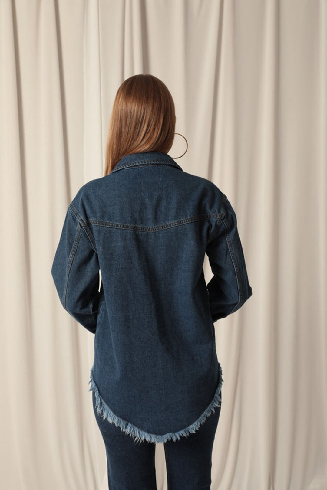 KKT Denim Fabric Pocket Detail Tassel Women's Blue Denim Jacket - Bootle