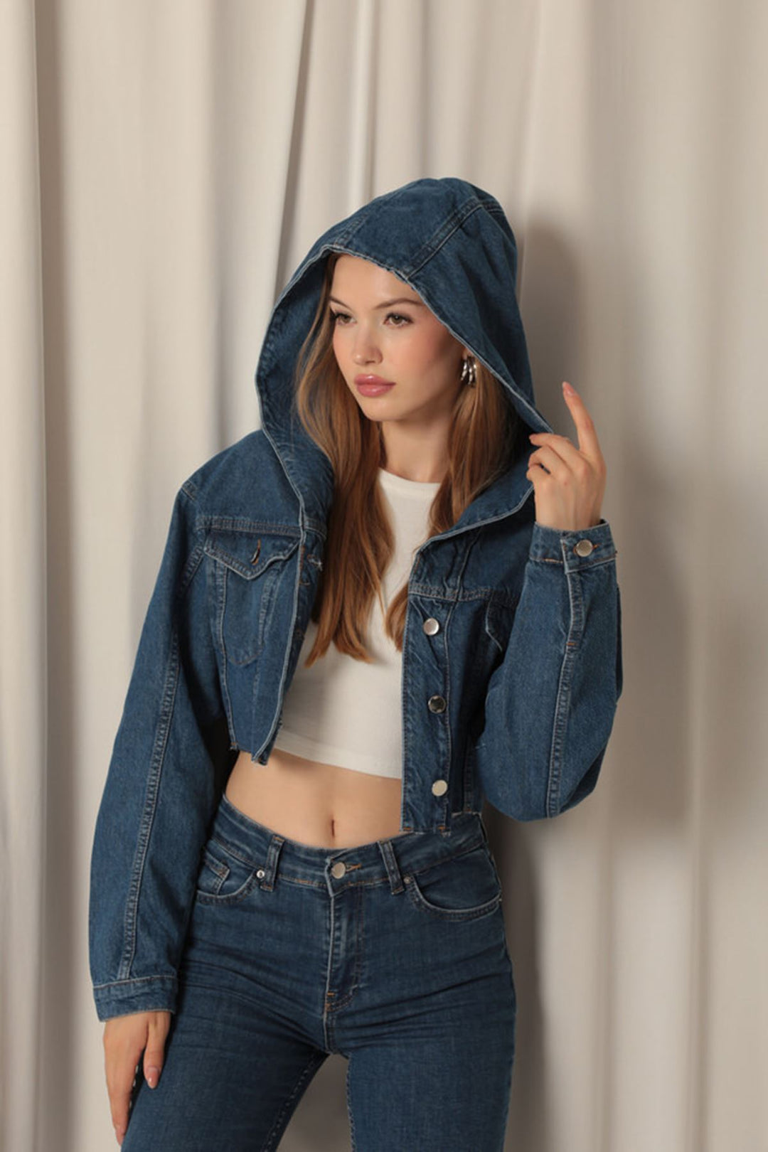 KKT Denim Fabric Hooded Short Women's Navy Blue Jeans Jacket - Châteauguay