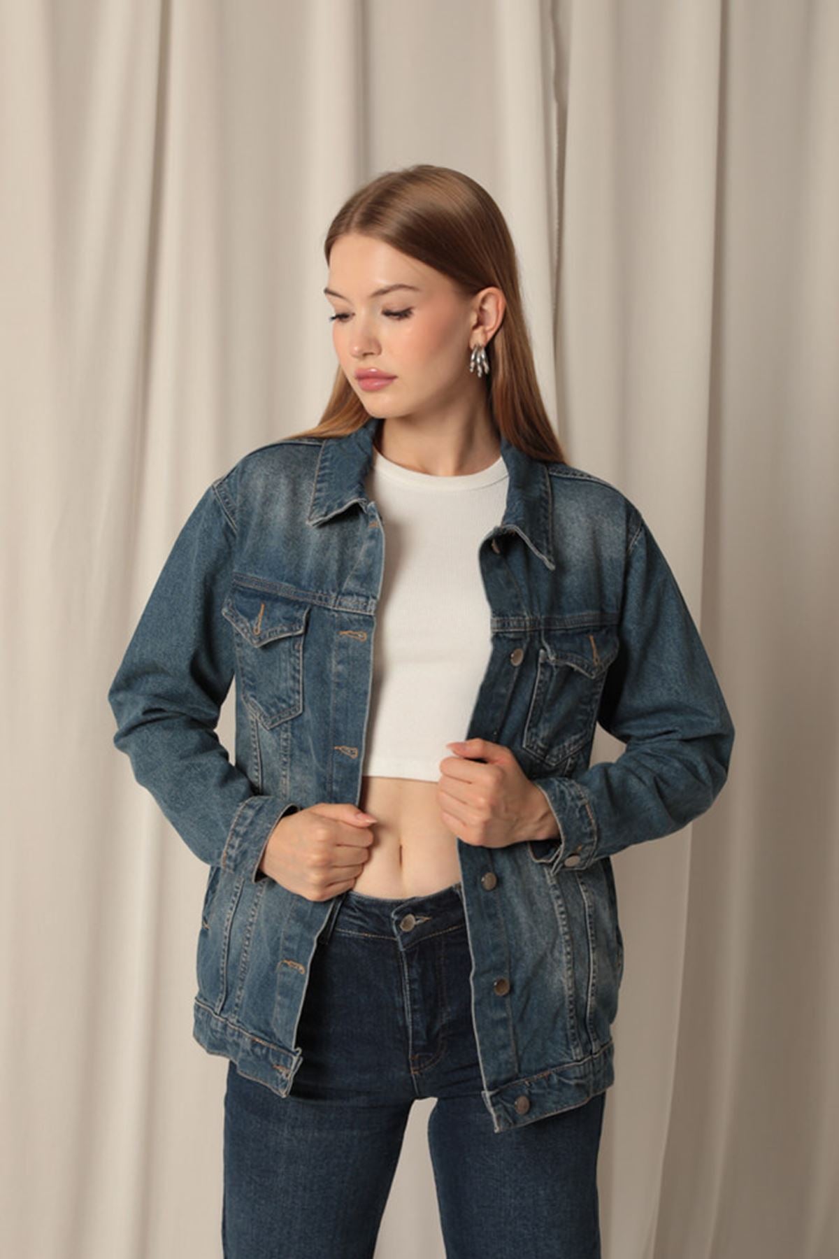 Hip length jean jacket hotsell