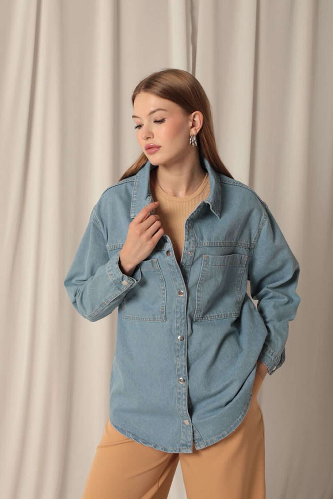 KKT Jean Fabric Hip Length Women Blue Denim Shirt - Clarksville