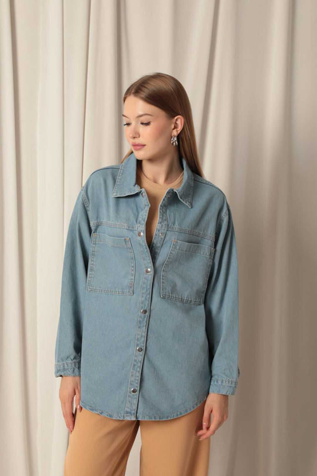 KKT Jean Fabric Hip Length Women Blue Denim Shirt - Clarksville