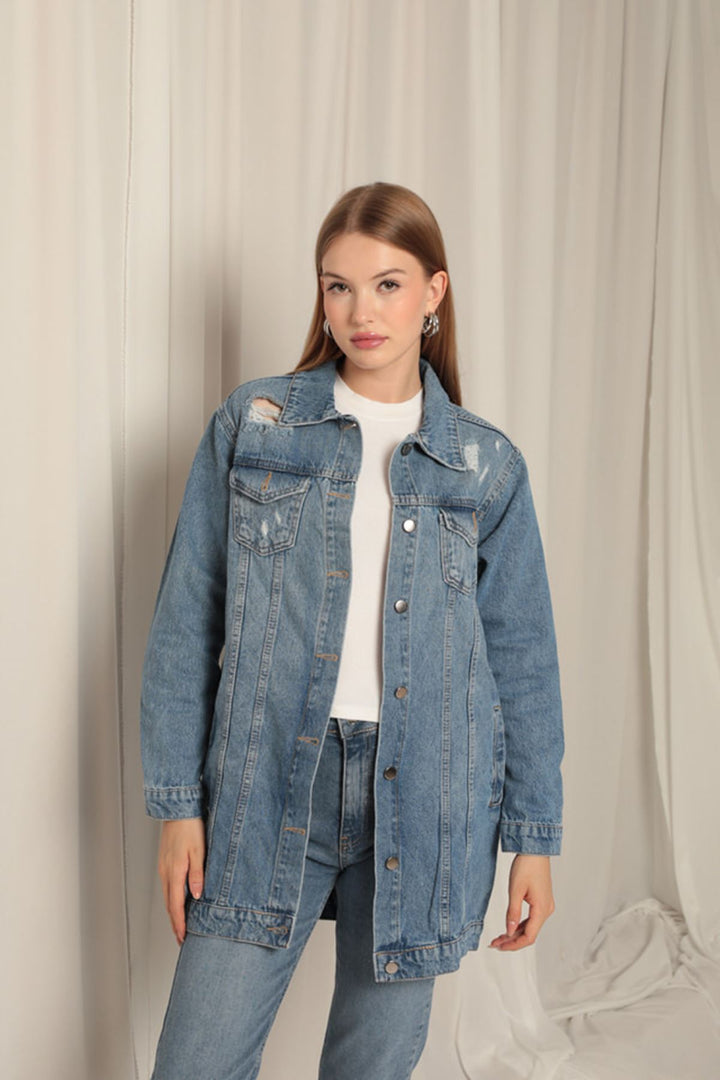 KKT Jean Fabric Long Women's Blue Denim Jacket - Stafford