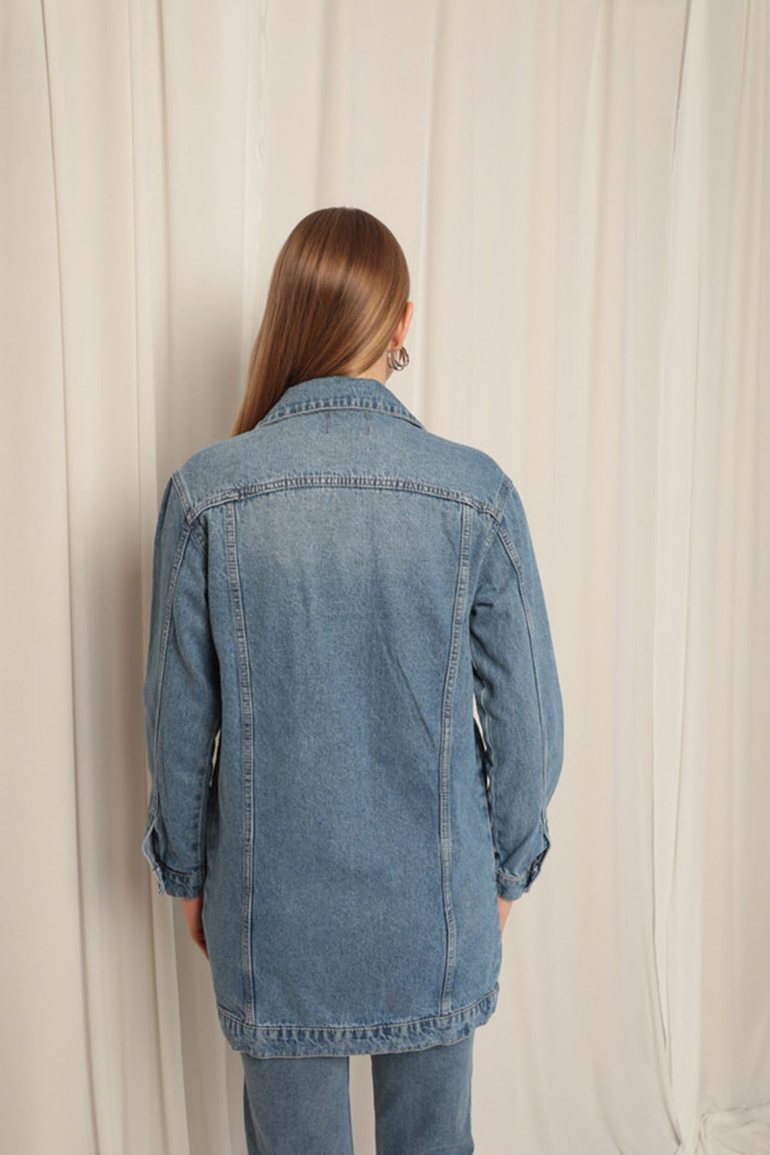 KKT Jean Fabric Long Women's Blue Denim Jacket - Stafford