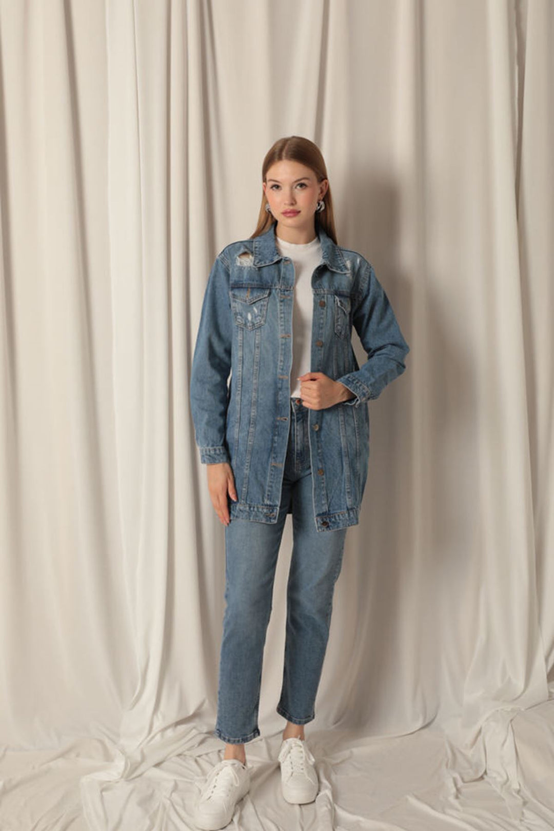 KKT Jean Fabric Long Women's Blue Denim Jacket - Stafford