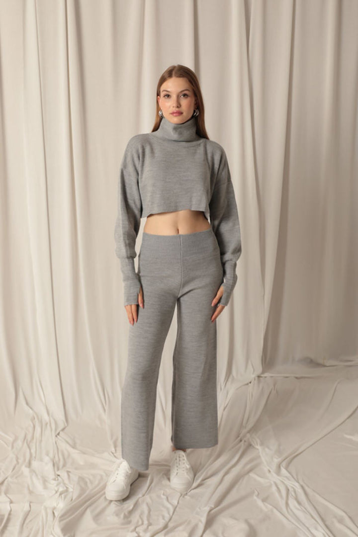 KKT Knitted Fabric Finger Slot Women's Gray Suit - Ródos