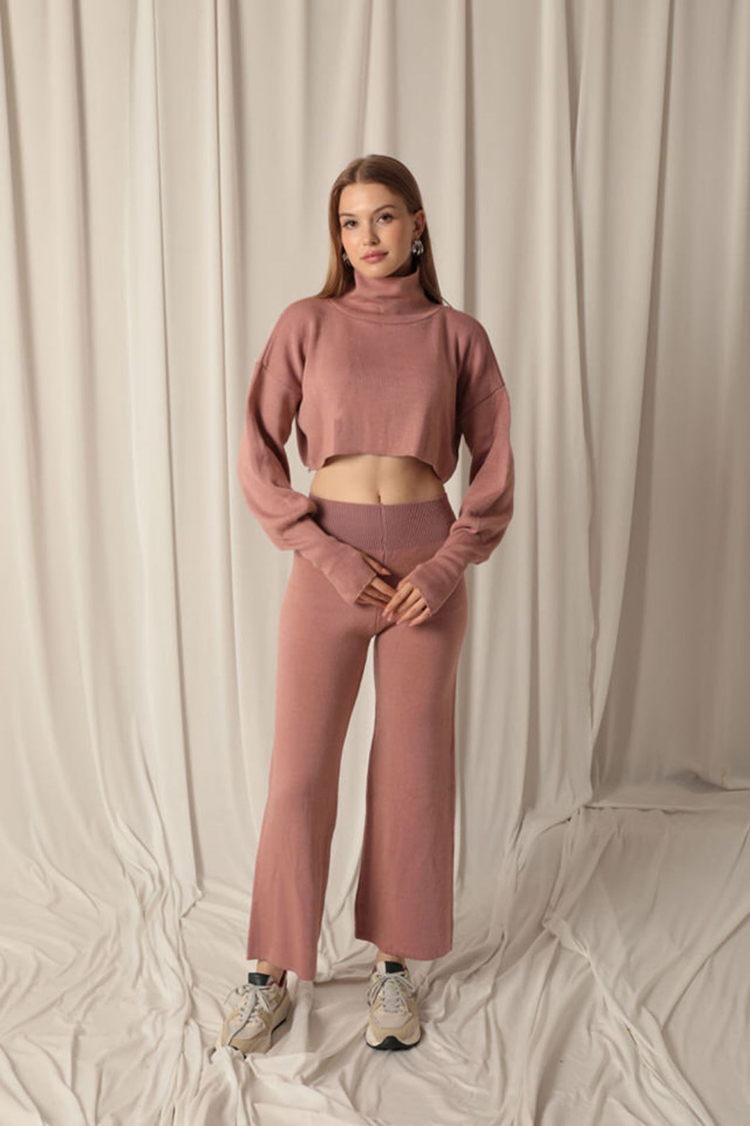 KKT Knit Fabric Finger-Slotted Plain Women's Dusty Rose Suit - Toowoomba