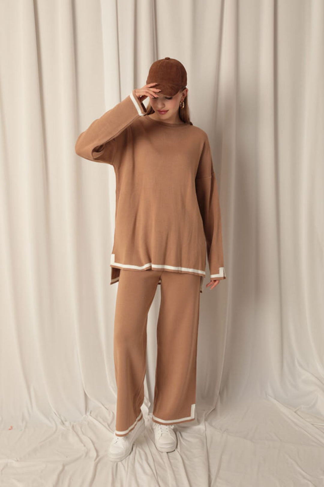 KKT Knitwear Fabric Thick Striped Women's Tan Suit - Huntsville