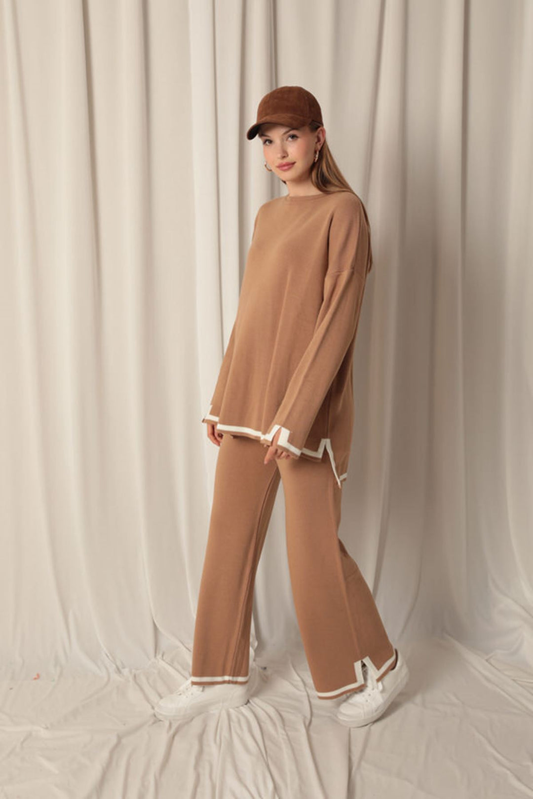 KKT Knitwear Fabric Thick Striped Women's Tan Suit - Huntsville