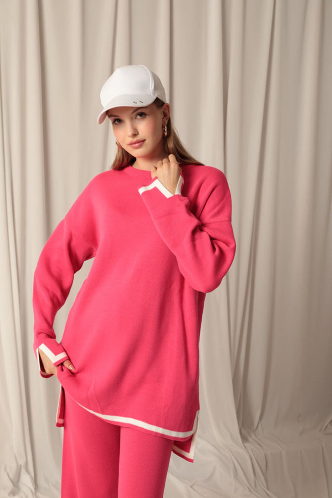 KKT Knitwear Fabric Thick Striped Women's Fuchsia Suit - Paraíso