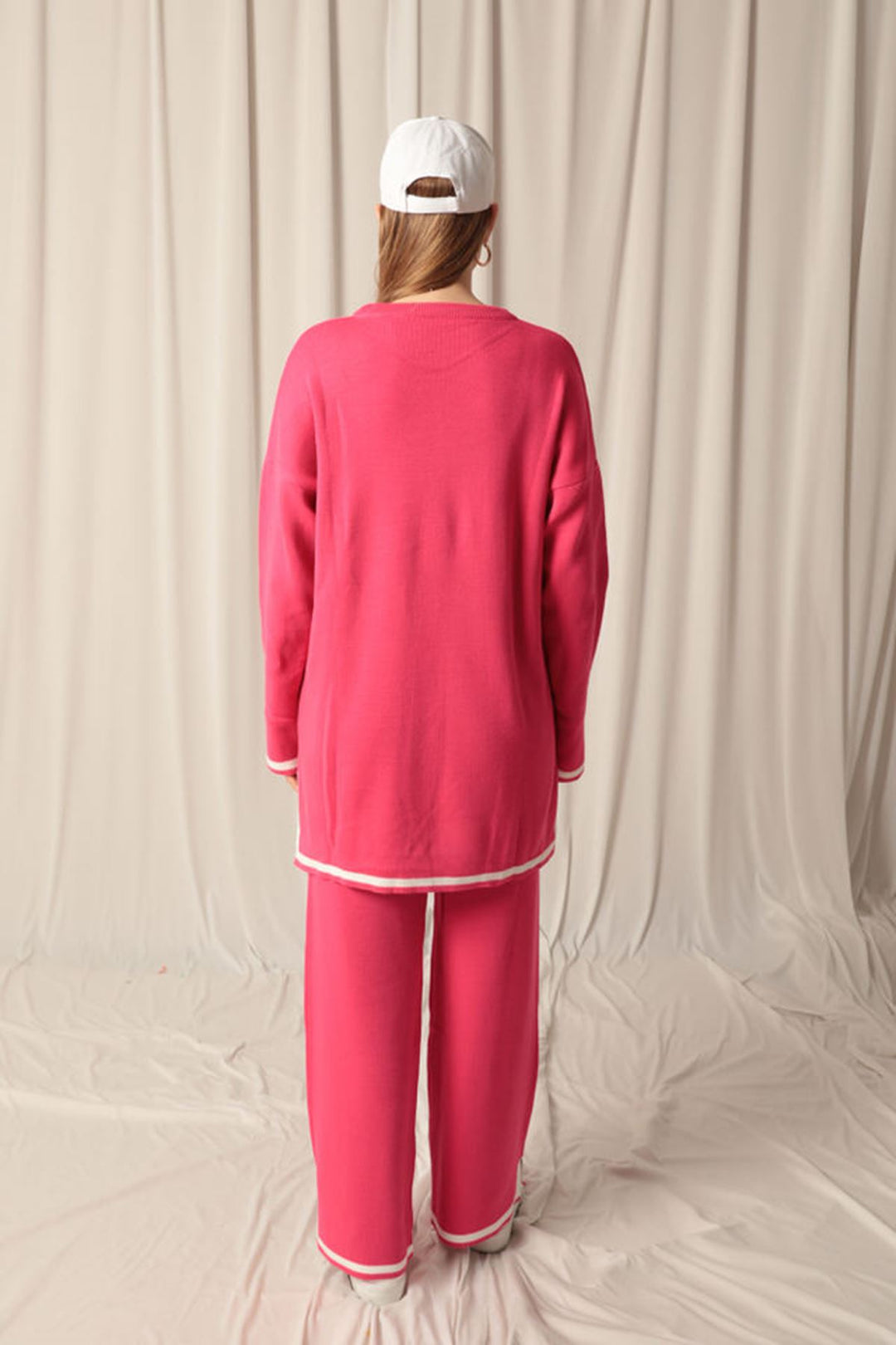 KKT Knitwear Fabric Thick Striped Women's Fuchsia Suit - Paraíso