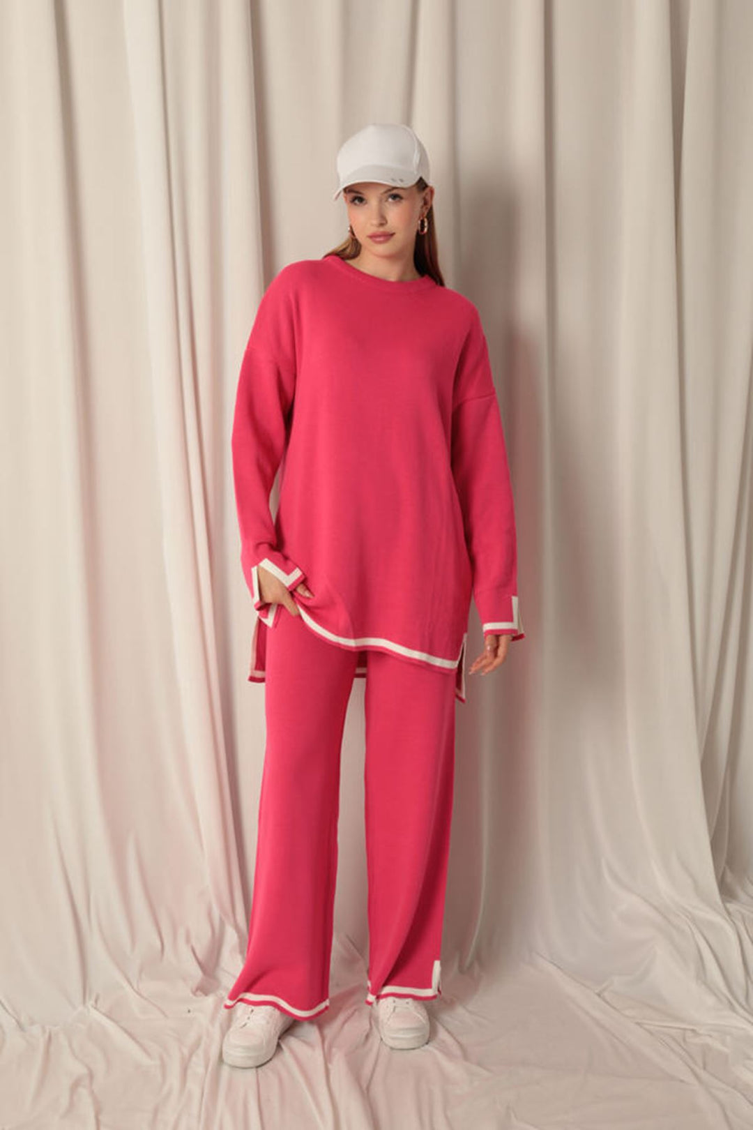 KKT Knitwear Fabric Thick Striped Women's Fuchsia Suit - Paraíso