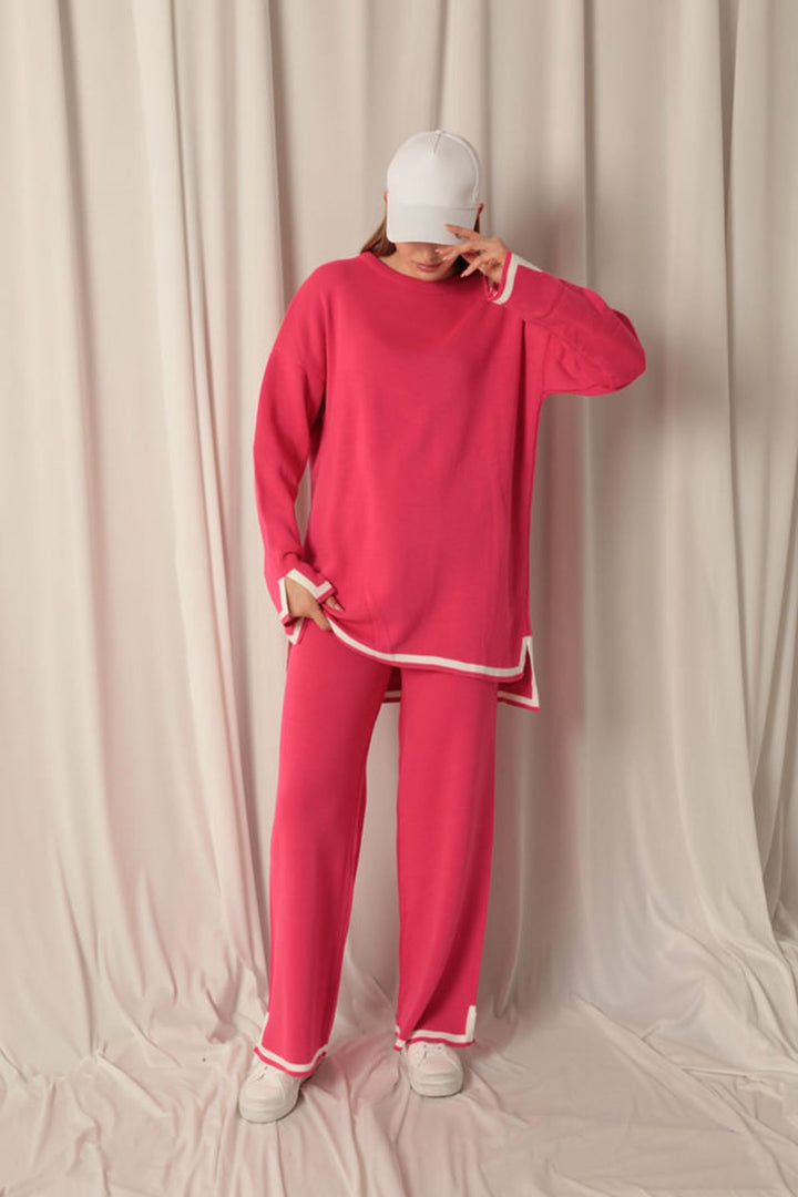 KKT Knitwear Fabric Thick Striped Women's Fuchsia Suit - Paraíso