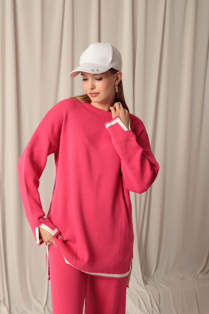 KKT Knitwear Fabric Thick Striped Women's Fuchsia Suit - Paraíso