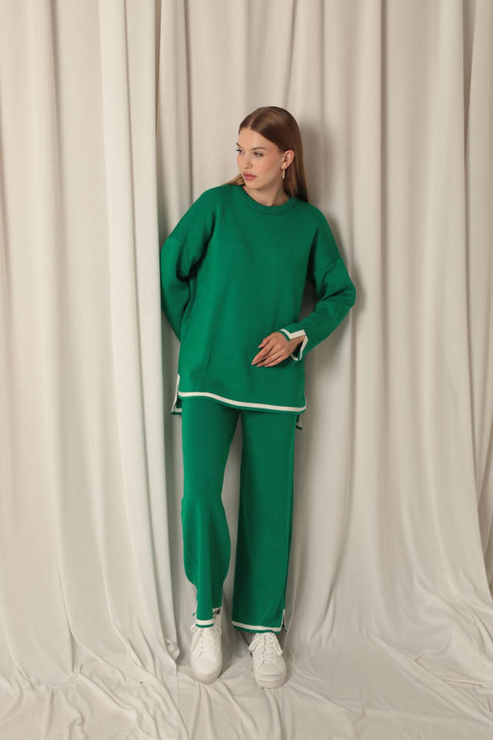 KKT Knitwear Fabric Thick Striped Women's Green Suit - Pervomaisk