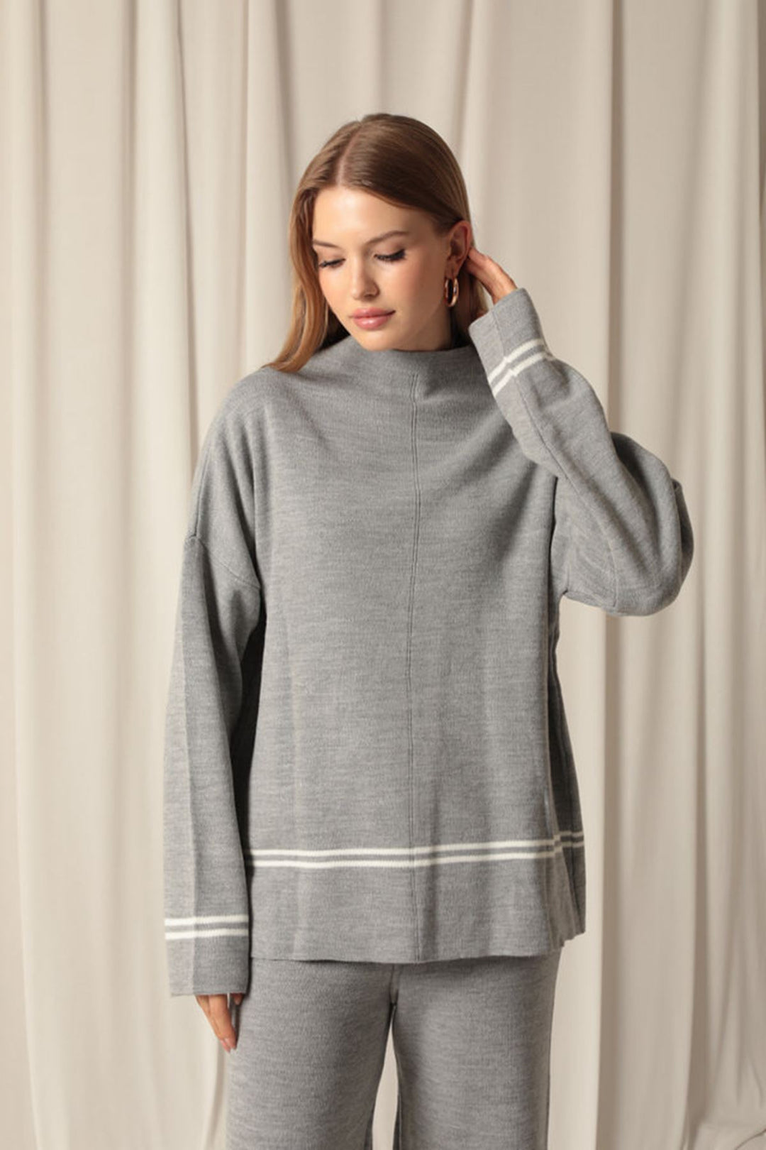 KKT Knitwear Fabric Thin Striped Women's Gray Suit - Mieres