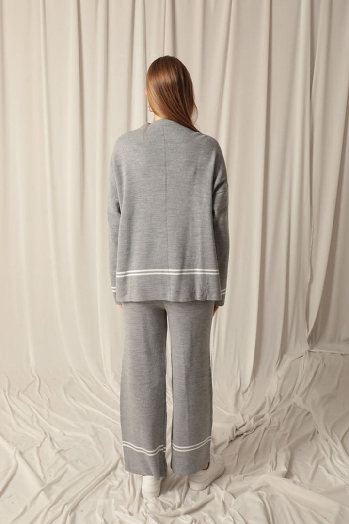 KKT Knitwear Fabric Thin Striped Women's Gray Suit - Mieres