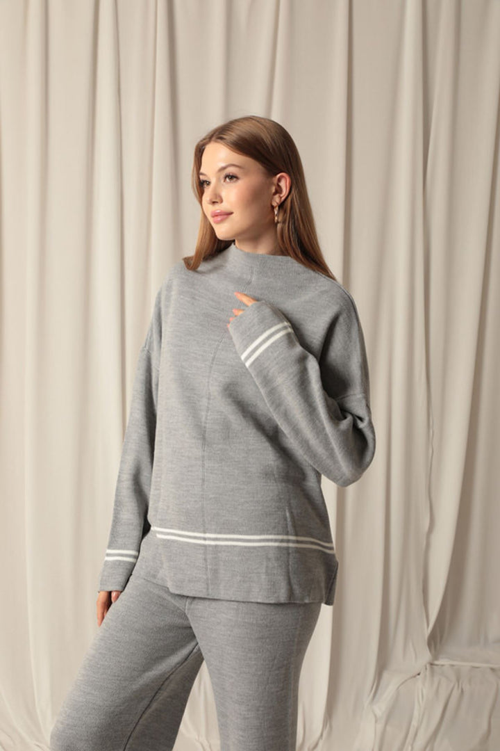 KKT Knitwear Fabric Thin Striped Women's Gray Suit - Mieres