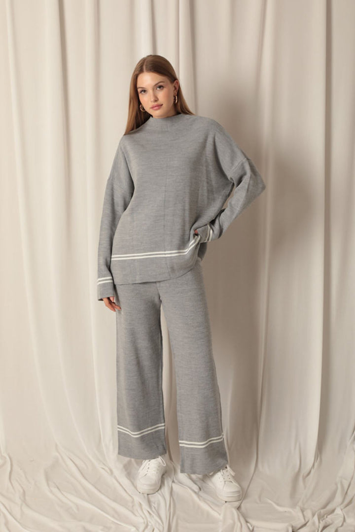 KKT Knitwear Fabric Thin Striped Women's Gray Suit - Mieres