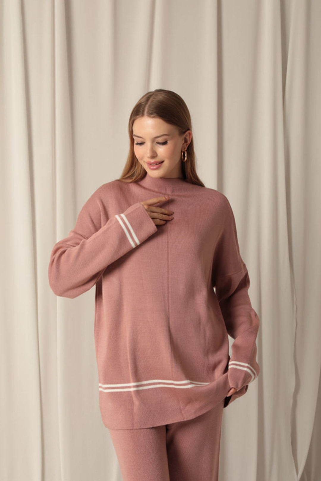 KKT Knitwear Fabric Thin Striped Women's Rose Dusty Suit - Richfield