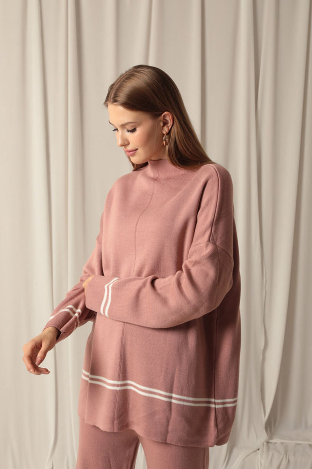 KKT Knitwear Fabric Thin Striped Women's Rose Dusty Suit - Richfield