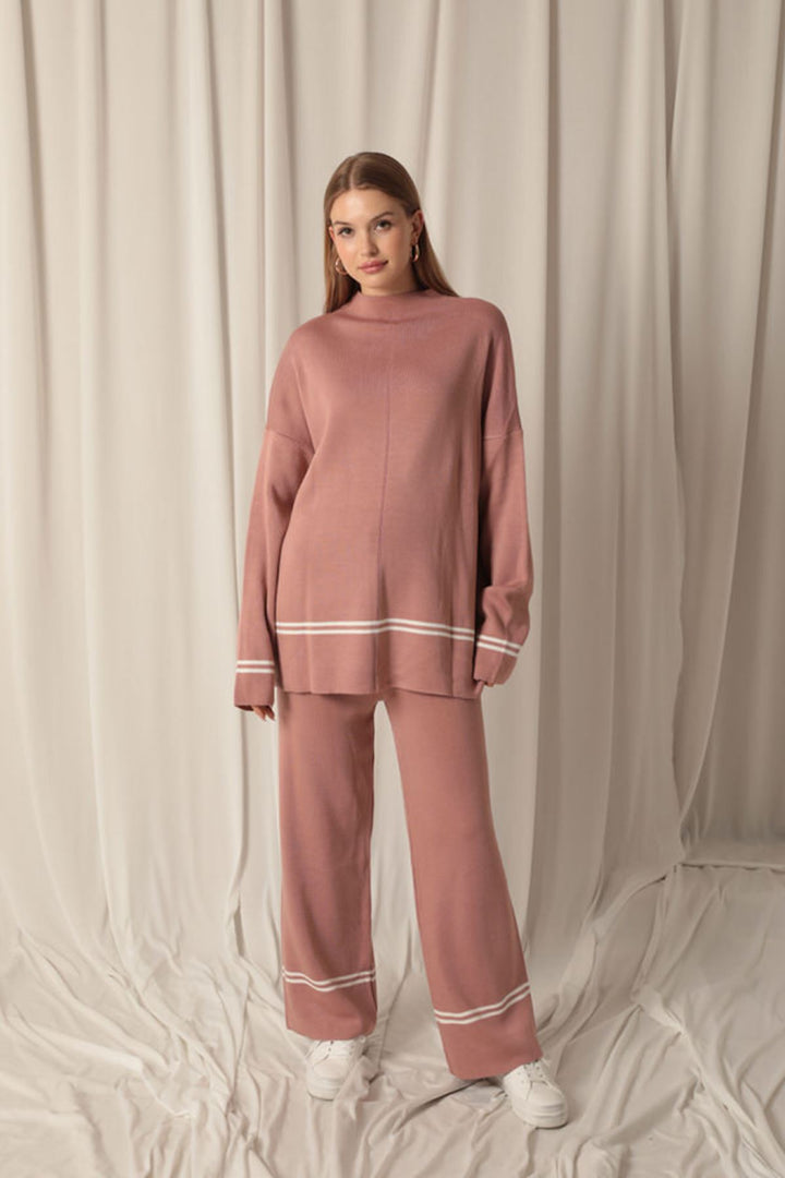 KKT Knitwear Fabric Thin Striped Women's Rose Dusty Suit - Richfield